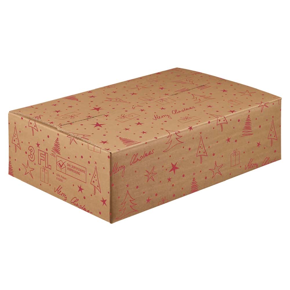 Versandkarton "DU-LOG®" (DHL/PTZ-geprüft) "X-Mas" 3er Wein/Sekt - nur Umkarton