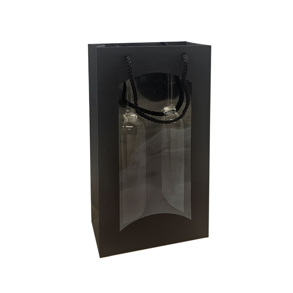 Geschenktüten Struktur Fibra, Kordel und Folienfenster, 170 x 85 x 360 mm, schwarz