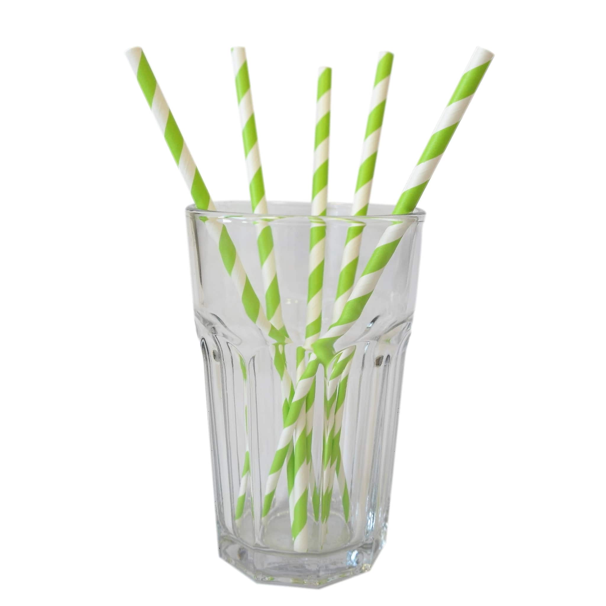 Bio Papier-Strohhalme 6 mm kompostierbar 195 mm, grün-weiß gestreift