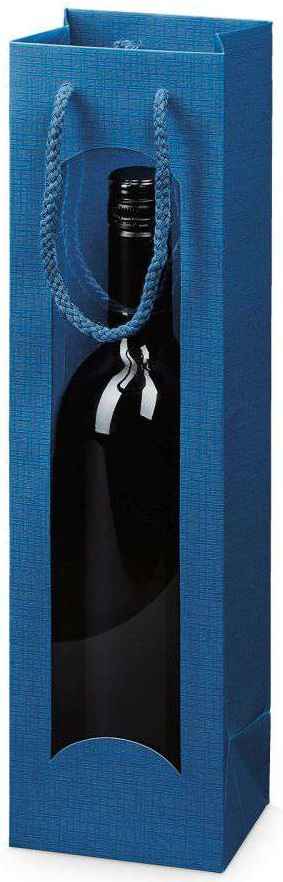 Geschenktüten Strukturprägung mit Fenster 1er Wein/Sekt Dunkelblau