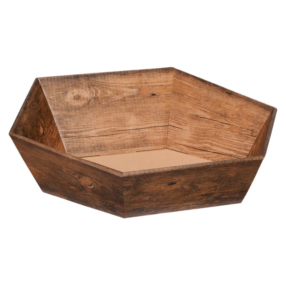 Präsentkorb sechseckig Holzoptik, 300 x 355 x 90/155 mm