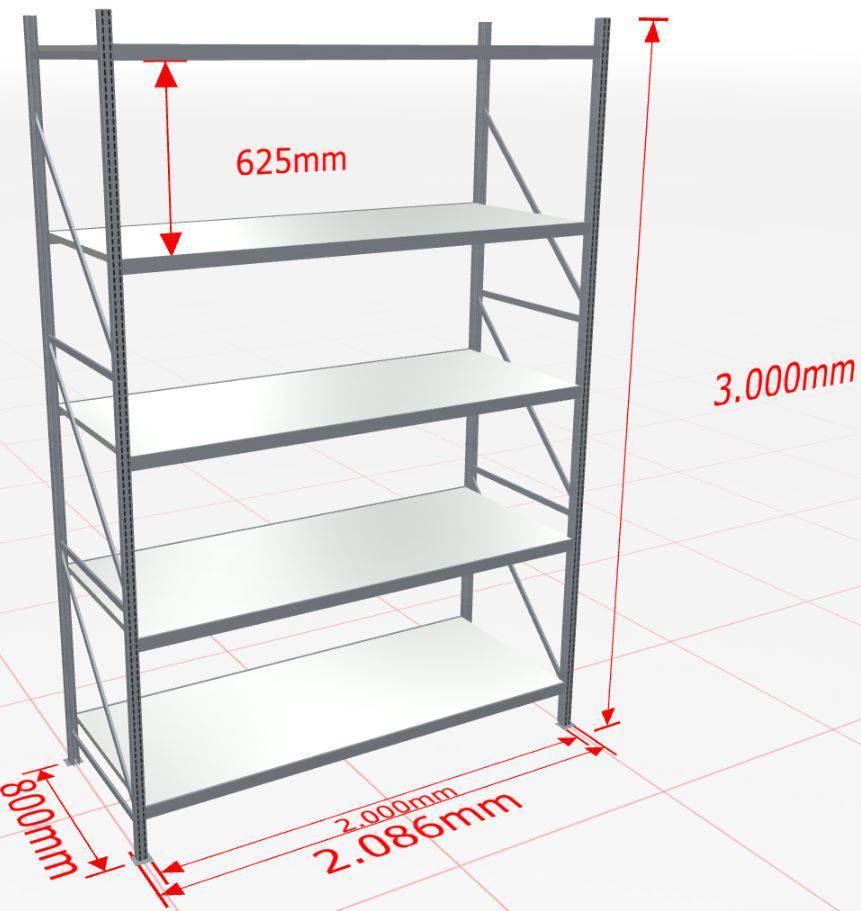 Weitspannregal WS 3000 Grundregal 3.000 x 2000 x 800 mm Stahlpaneelen