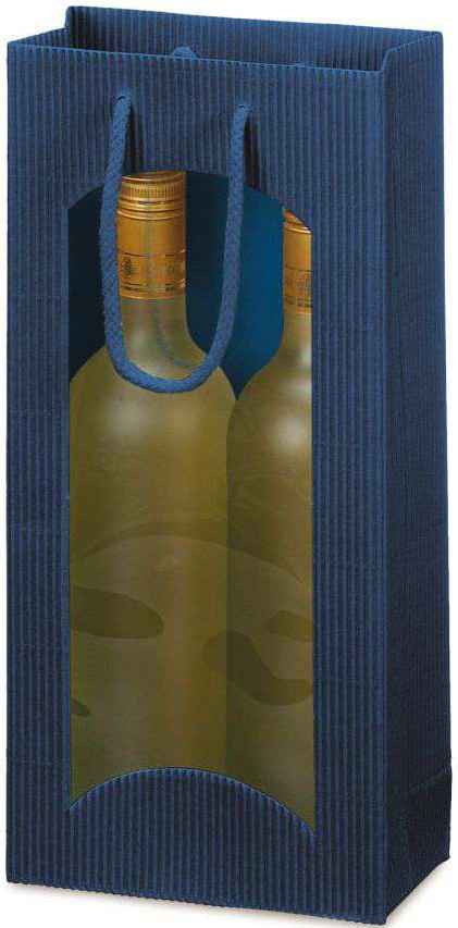 Geschenktüten offene Welle mit Fenster 2er Wein/Sekt Dunkelblau