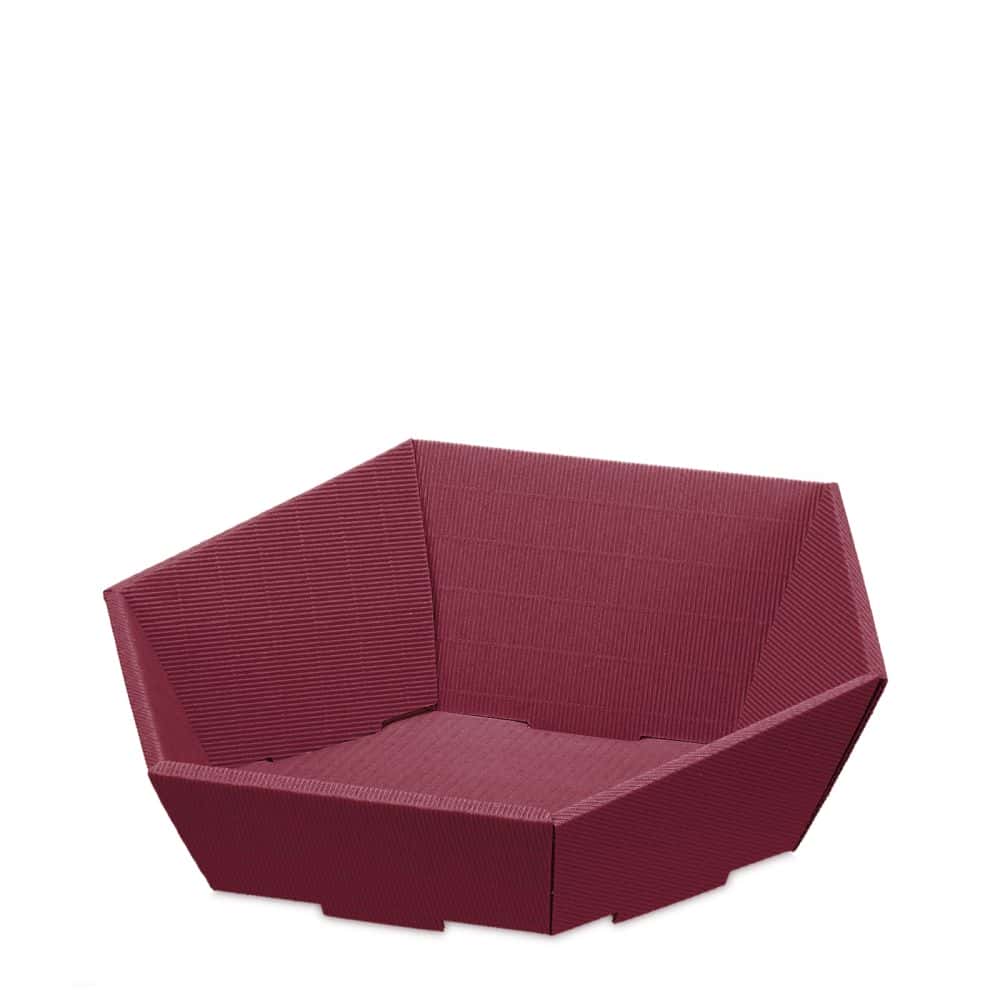 Präsentkorb sechseckig offene Welle 380 x 340 x 75/130 mm (mittel) Bordeaux