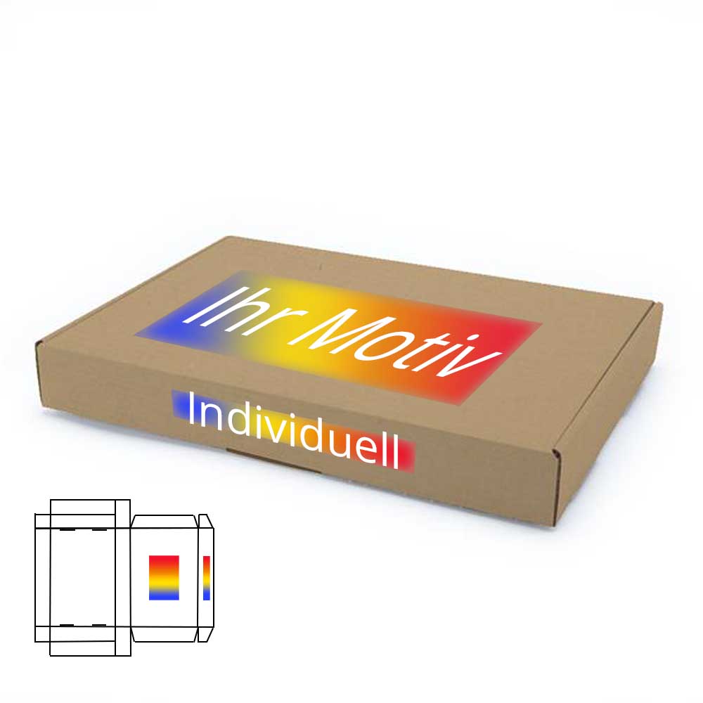 350 x 250 x 50 mm Maxibrief Karton, (Außenmaß) mit Digitaldruck 2-seitig bedruckt freie Positionierung - Druckfläche bis 30 %