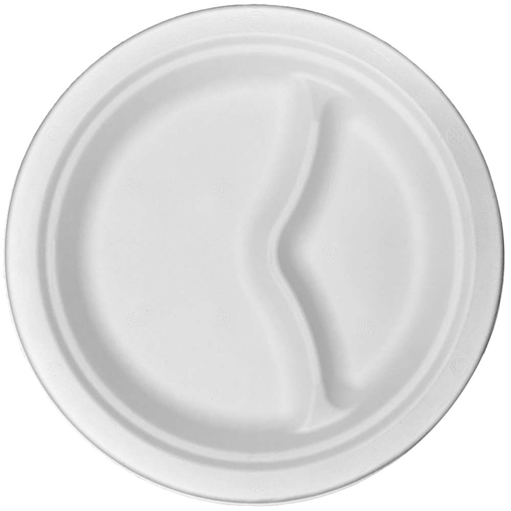 Bagasse Teller, weiß, rund 2-geteilt Ø 22 cm