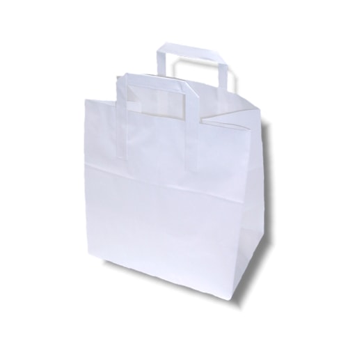 Papiertüten weiß, Flachhenkel, Kraftpapier, 260 + 175 x 245 mm