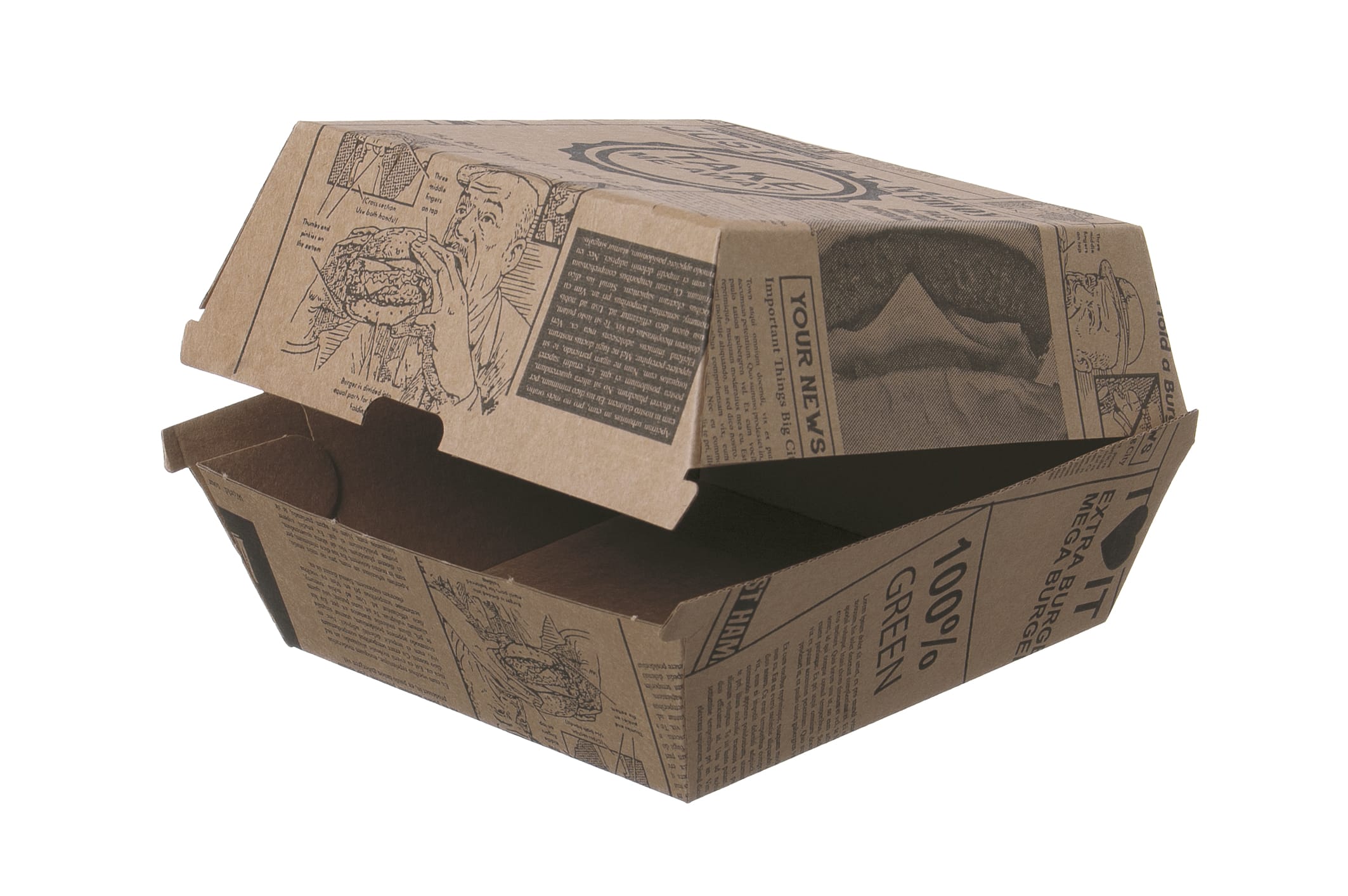 Burgerbox Wellpappe mit Druck 130 x 130 x 90 mm