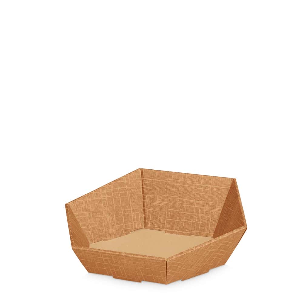 Präsentkorb sechseckig Strukturprägung 330 x 270 x 75/110 mm (klein) Natur