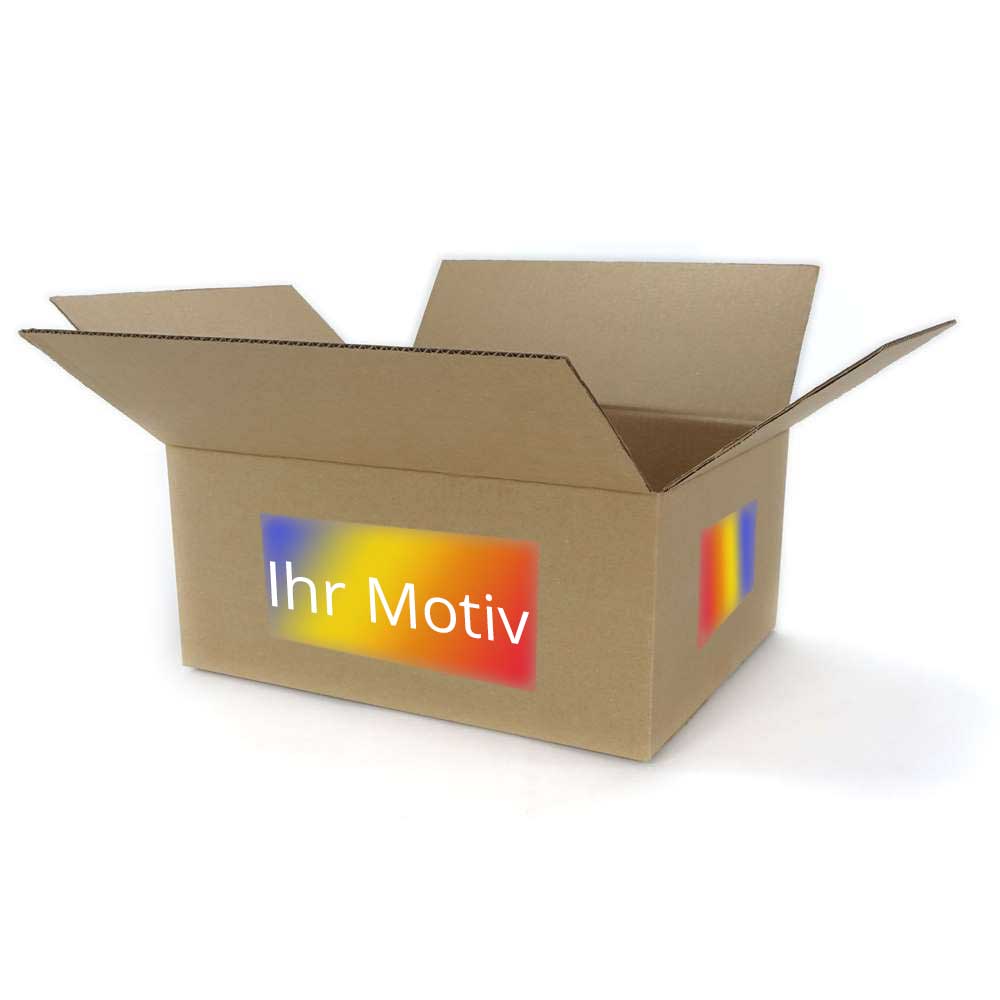 450 x 350 x 200 mm 1-welliger Karton mit Digitaldruck 2-seitig bedruckt (zwei gegenüberliegende Seiten) freie Positionierung - Druckfläche bis 30 %