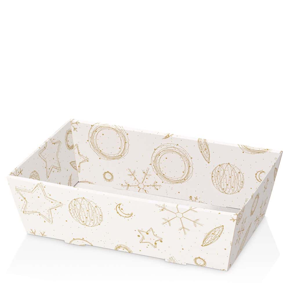 Präsentkorb viereckig Strukturprägung 330 x 190 x 110 mm (mittel) Christmas Bianco