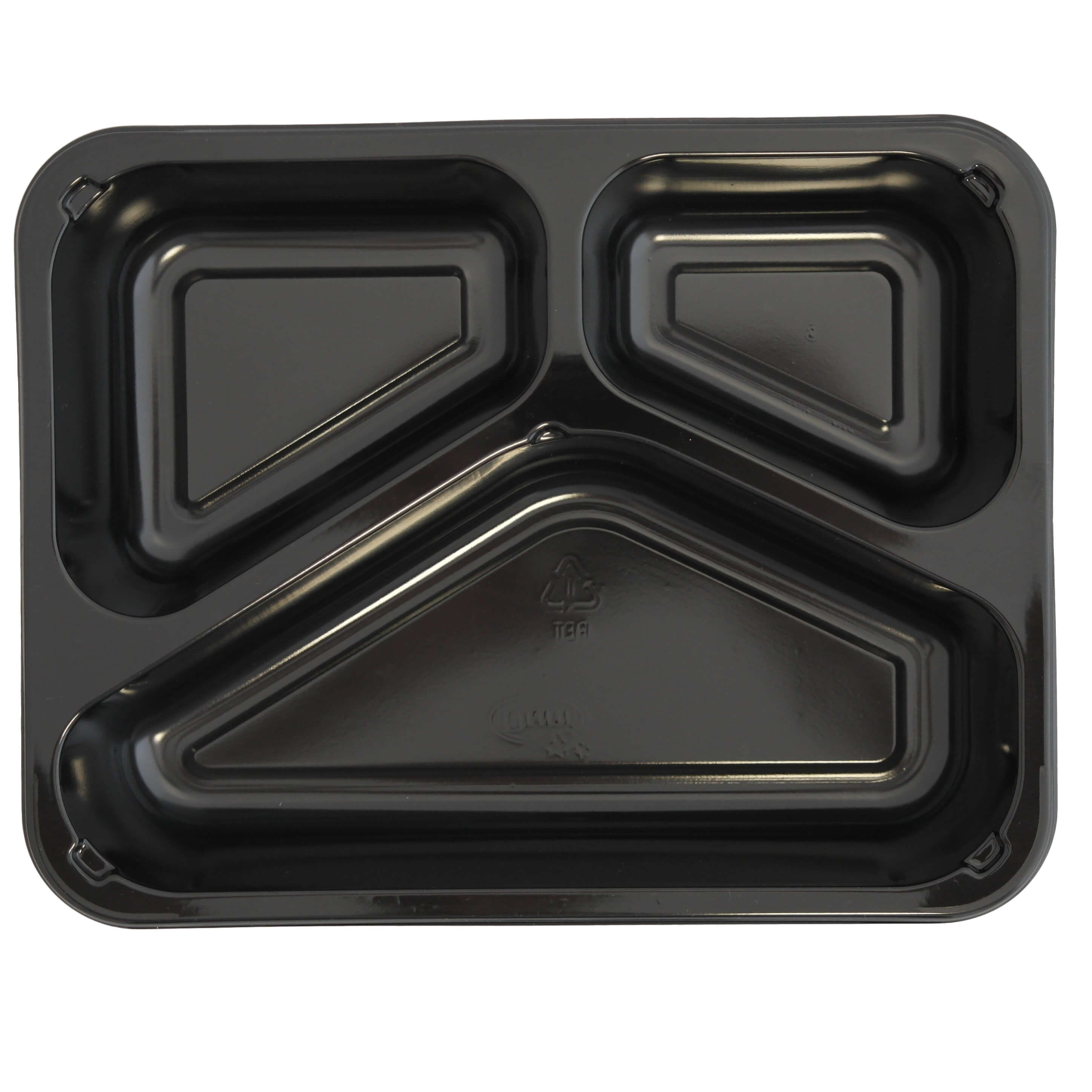 Siegelschale C-PET schwarz, 3-geteilt 225 x 175 x 43 mm (525/275/205 ml)
