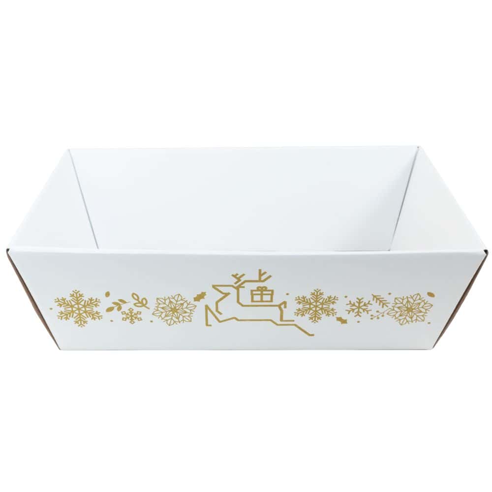 Präsentkorb viereckig 200 x 275 x 80 mm Winter Weiß-Gold