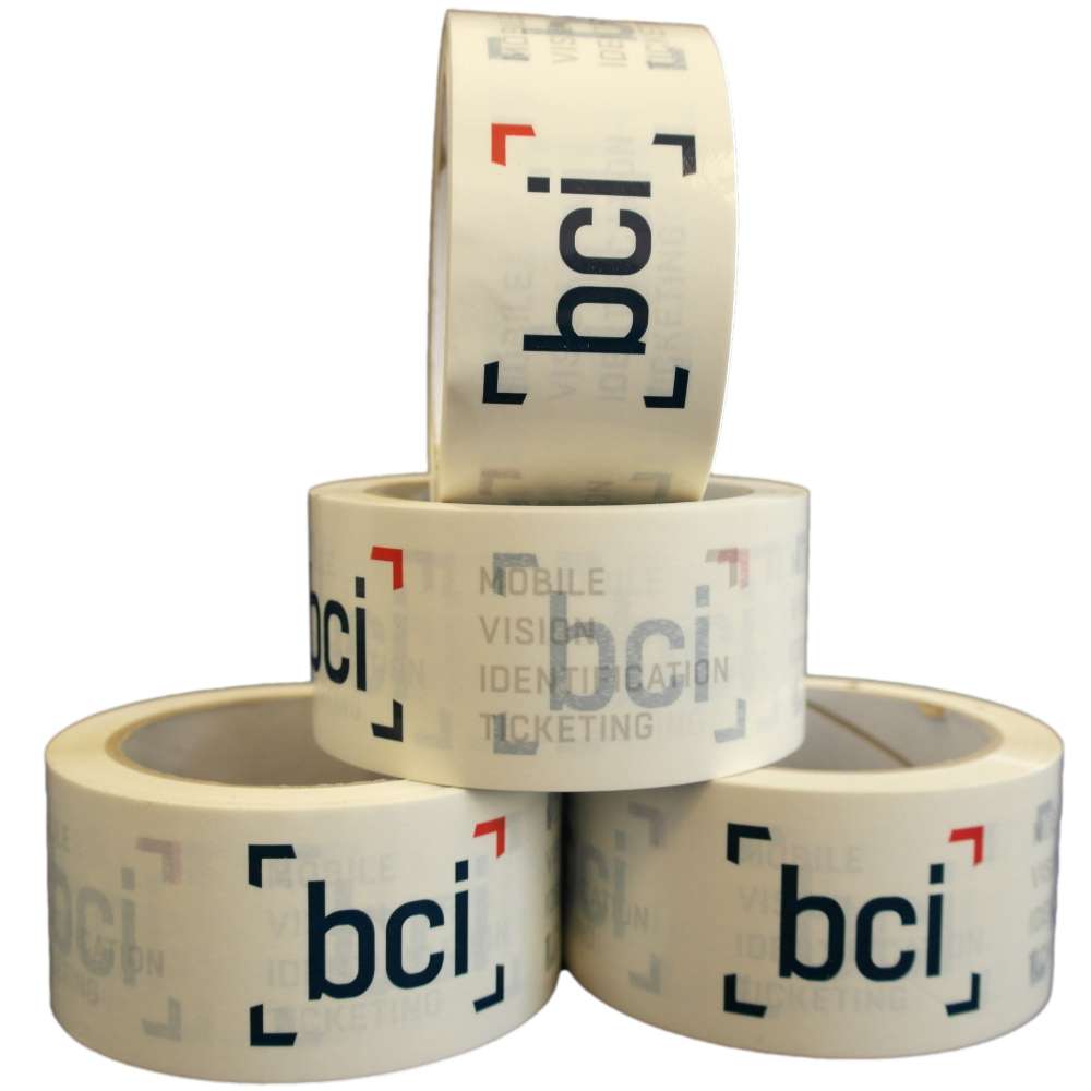 PVC Klebeband weiß, individuell bedruckt, Naturkautschuk, 50 mm x 66 m, 33 µ, 3-farbig