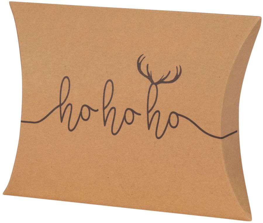 Geschenkbox Pillow Kraftkarton Natur "HoHoHo" Geschenkbox Pillow Kraftkarton Natur "HoHoHo"