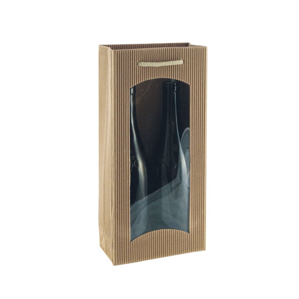 Geschenktüten offene Welle, Kordel und Folienfenster, 170 x 85 x 360 mm, natur