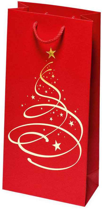 Geschenktüten Weihnachten Streifenprägung, rot "Christbaum" 2er Wein/Sekt