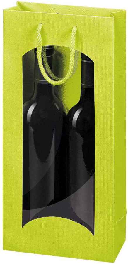 Geschenktüten Streifenprägung mit Fenster 2er Wein/Sekt Limette