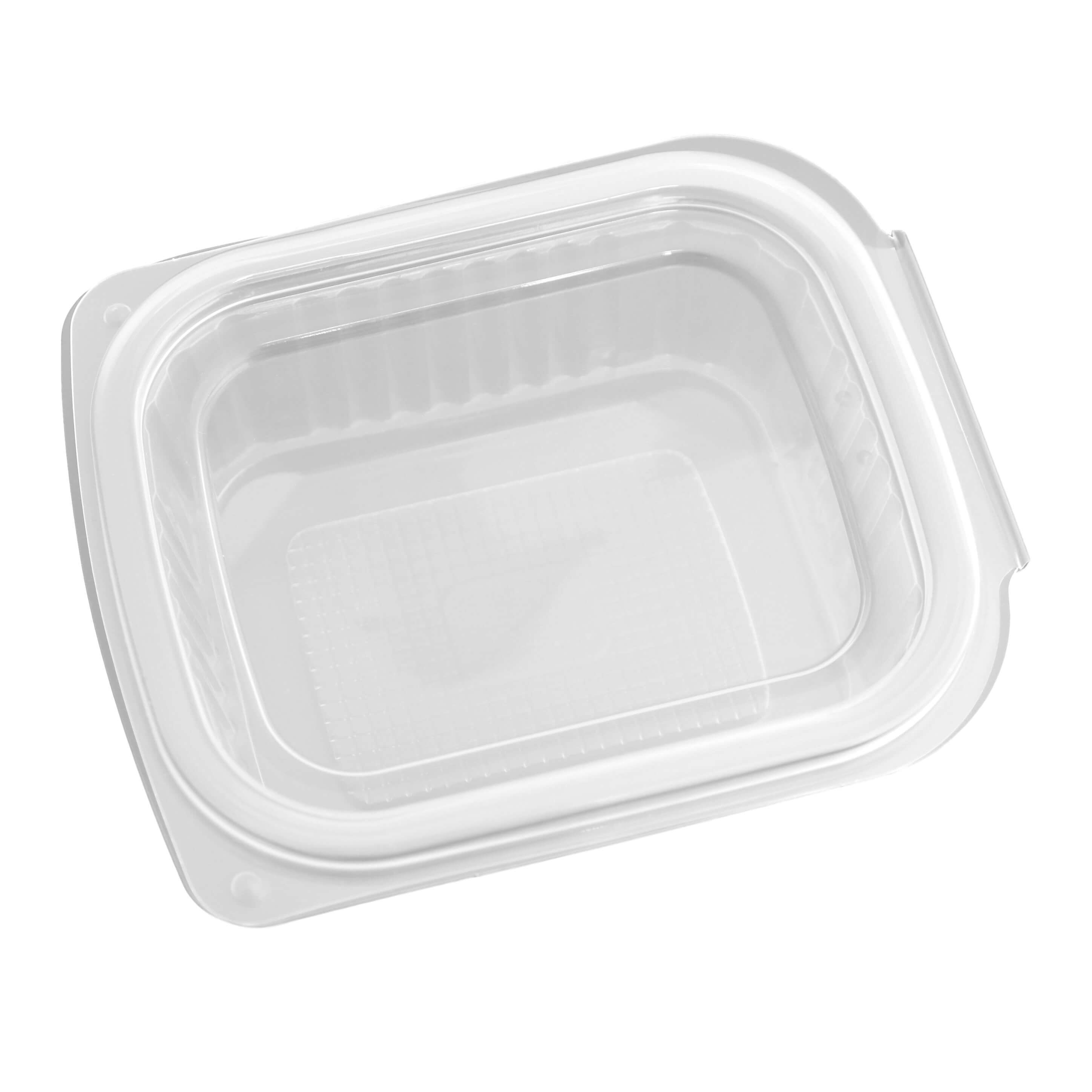 transparenter eckiger Feinkostbecher PP mit Klappdeckel 250 ml (127 x 105 x 41 mm)