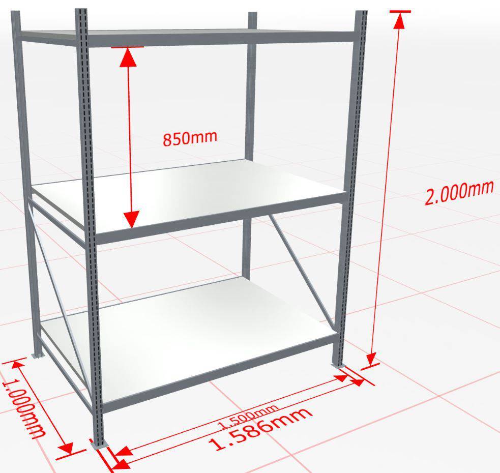 Weitspannregal WS 3000 Anbauregal 2.000 x 1500 x 1000 mm Stahlpaneelen