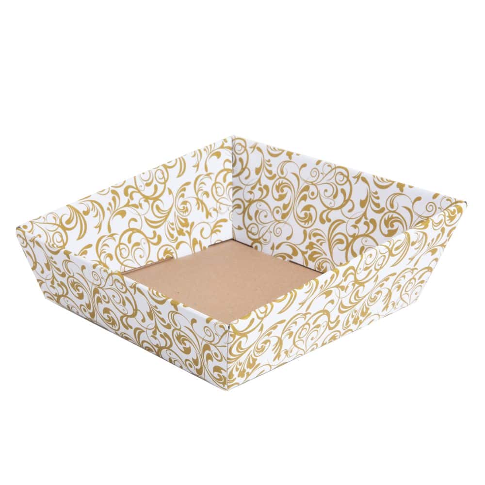 Präsentkorb quadratisch 170 x 170 mm Weiß-Gold