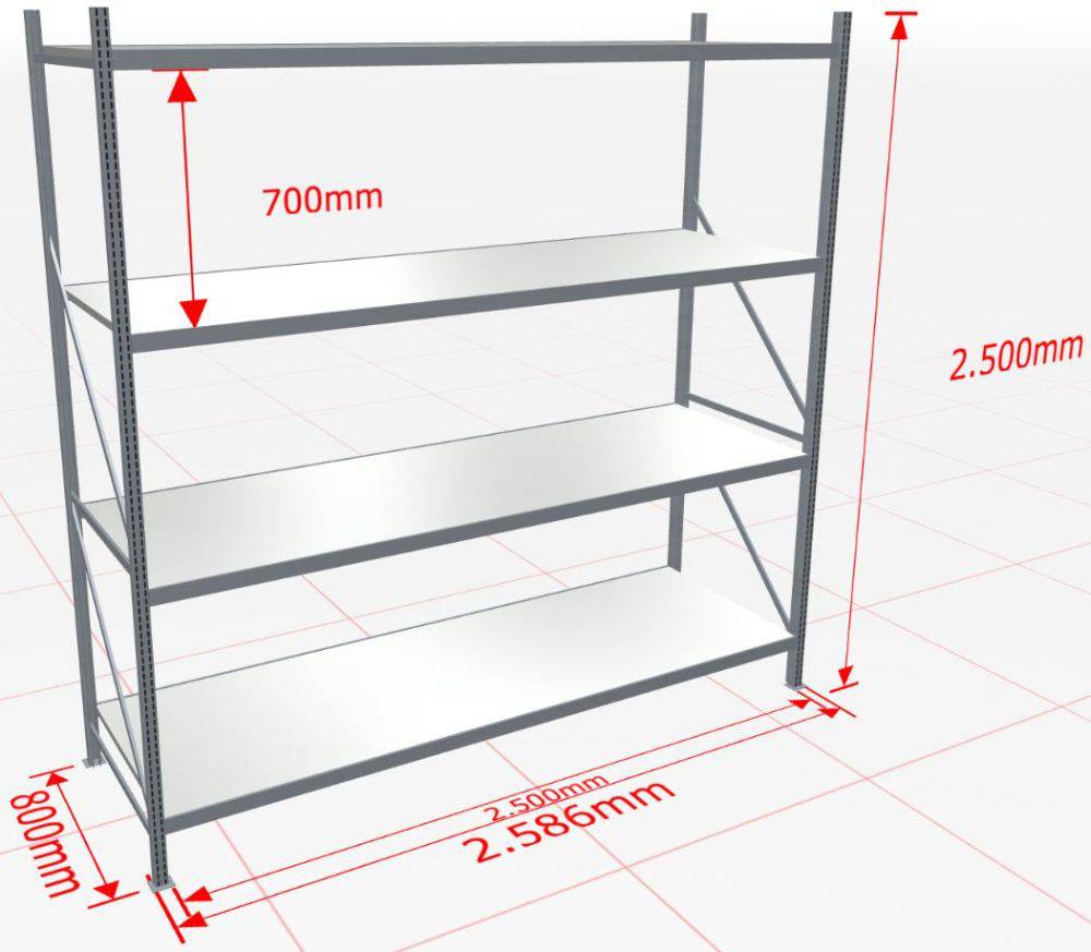 Weitspannregal WS 3000 Grundregal 2.500 x 2500 x 800 mm Stahlpaneelen
