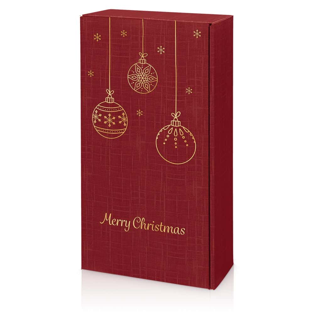 Geschenkbox Strukturprägung bordeaux "Goldkugeln" 2er Wein/Sekt
