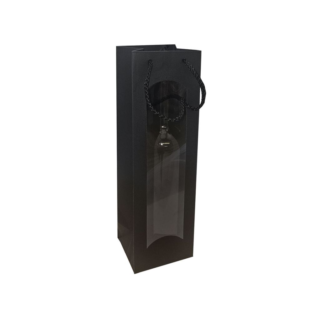 Geschenktüten Struktur Fibra, Kordel und Folienfenster, 100 x 85 x 360 mm, schwarz