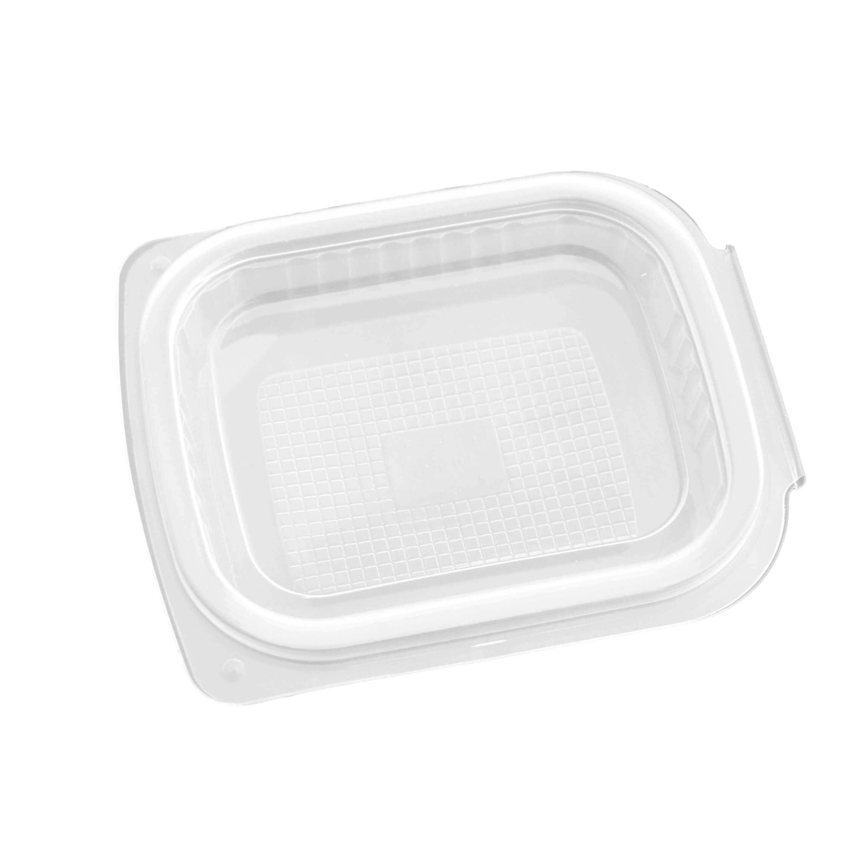 transparenter eckiger Feinkostbecher PP mit Klappdeckel 125 ml (127 x 105 x 28 mm)