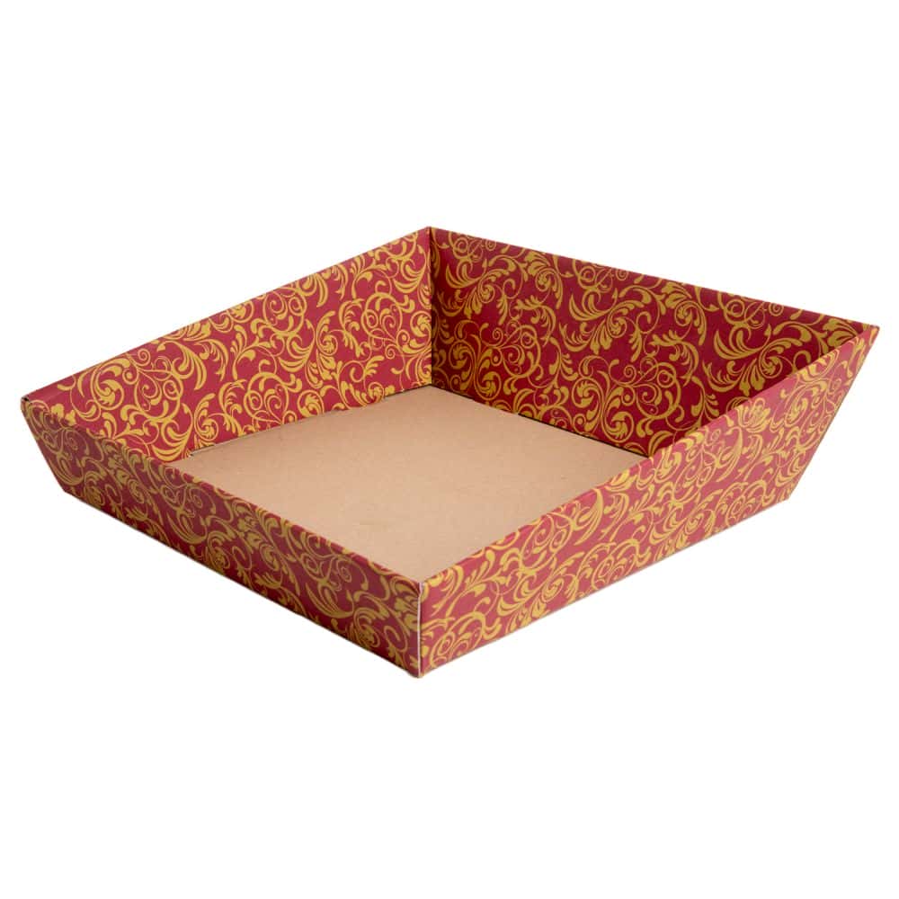Präsentkorb quadratisch 260 x 260 mm Bordeaux-Gold