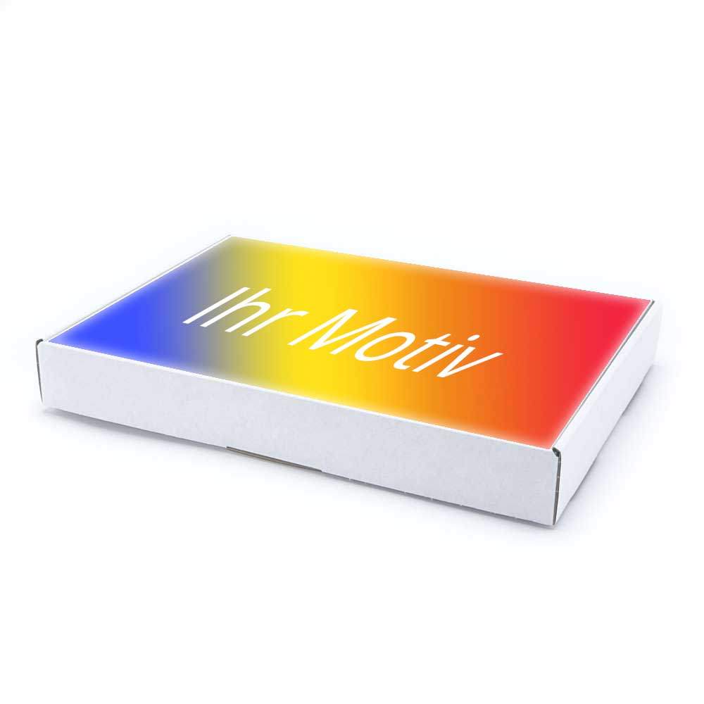 350 x 250 x 50 mm Maxibrief Karton, weiß (Außenmaß) mit Digitaldruck 1-seitig bedruckt vollflächig bedruckt