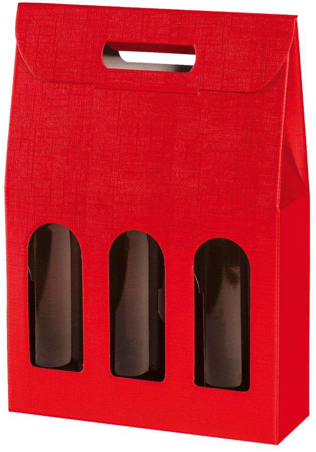 Geschenkbox Strukturprägung mit Tragegriff und Fenster 3er Wein/Sekt rot/weiß Geschenkbox Strukturprägung mit Tragegriff und Fenster 3er Wein/Sekt rot/weiß