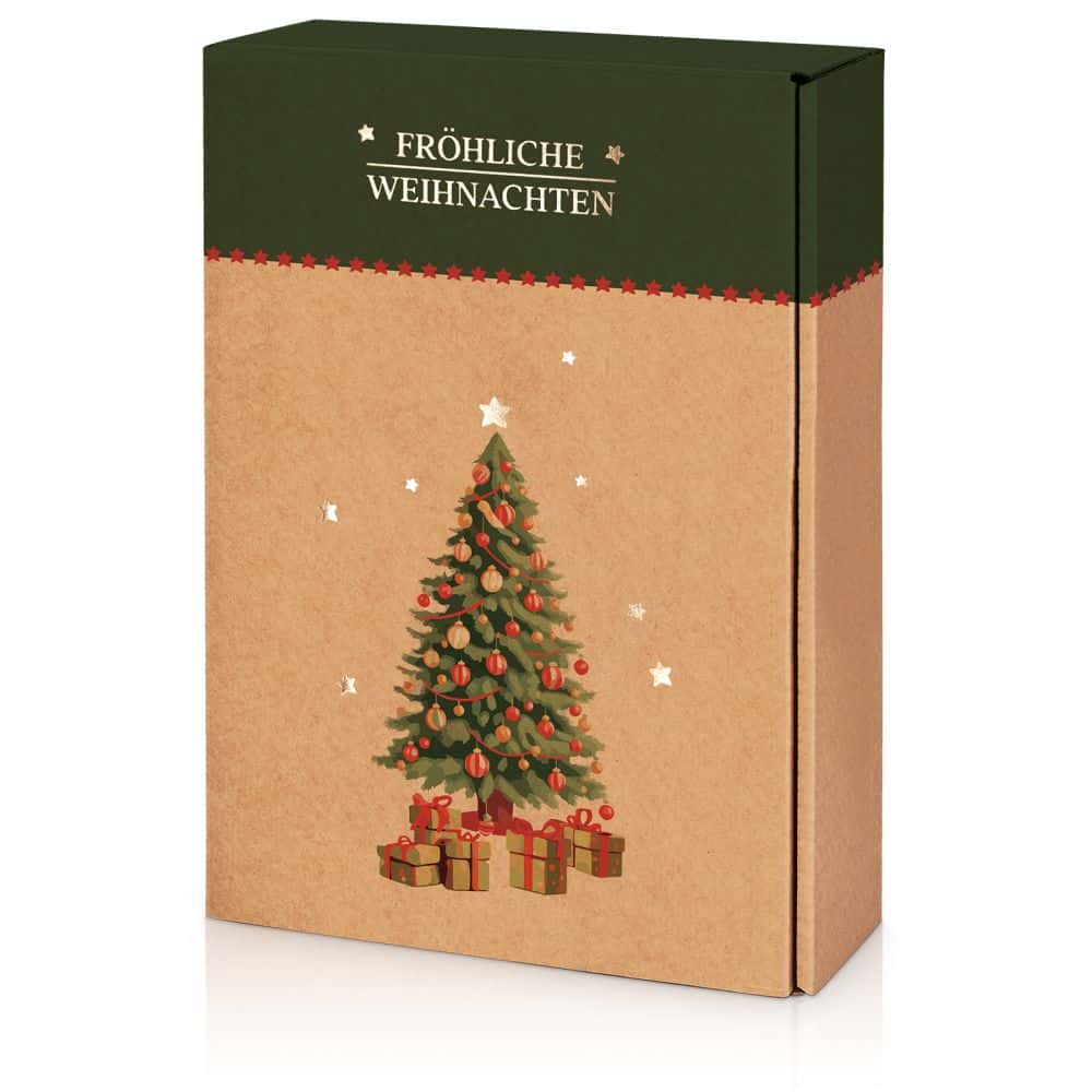 Geschenkbox Natur "Fröhliche Weihnachten" 3er Wein/Sekt Geschenkbox Natur "Fröhliche Weihnachten" 3er Wein/Sekt