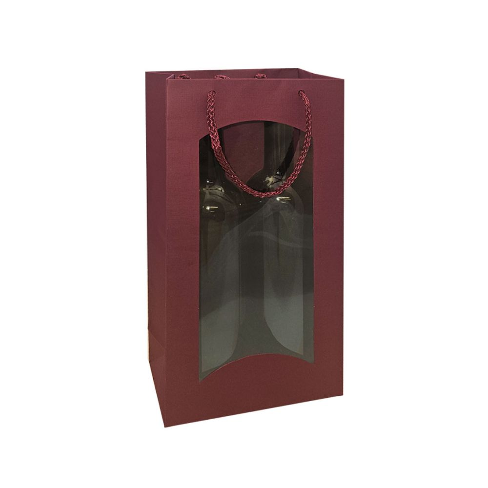 Geschenktüten Struktur Fibra, Kordel und Folienfenster, 170 x 85 x 360 mm, bordeaux