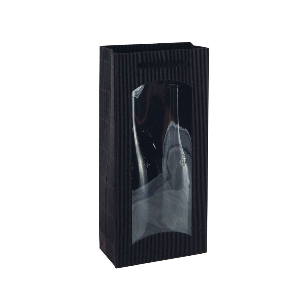 Geschenktüten offene Welle, Kordel und Folienfenster, 170 x 85 x 360 mm, schwarz