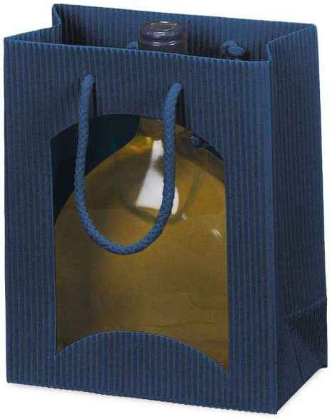 Geschenktüten offene Welle mit Fenster 1er Bocksbeutel dunkelblau