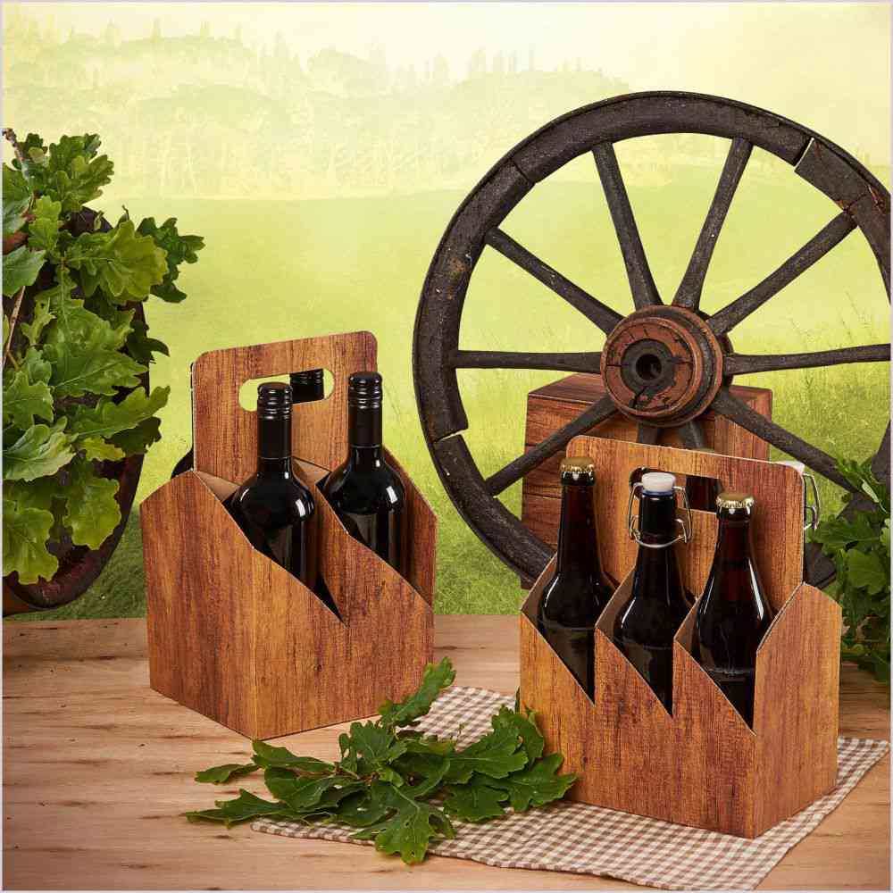 Flaschenträger 0,75 l "Holz" 4er Wein/Sekt