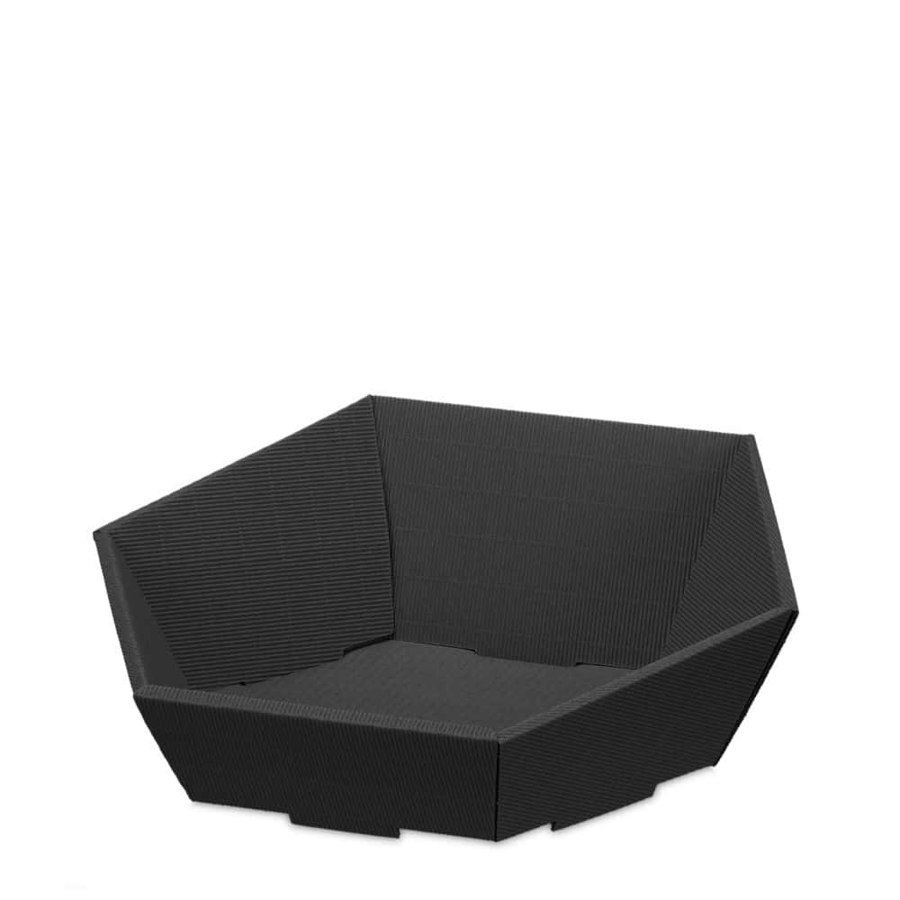 Präsentkorb sechseckig offene Welle 380 x 340 x 75/130 mm (mittel) Schwarz