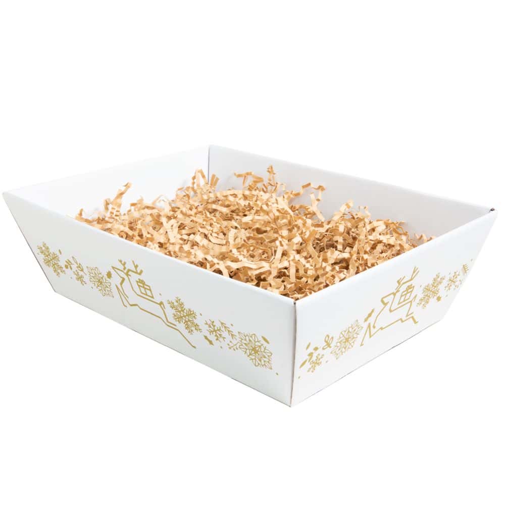 Präsentkorb viereckig 200 x 275 x 80 mm Winter Weiß-Gold