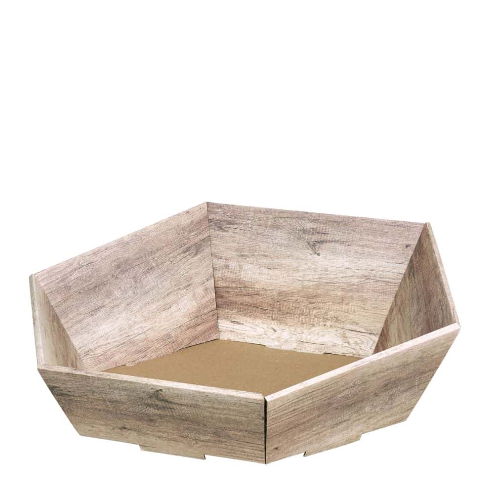 Präsentkorb sechseckig "helles Holz" 435 x 355 x 90/130 mm (groß)