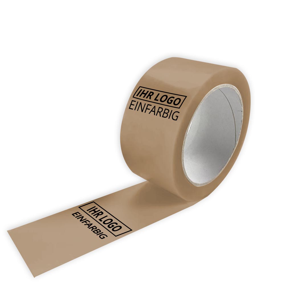 PP Klebeband braun, individuell bedruckt, Hot-Melt, 50 mm x 66 m, 28 µ, 1-farbig