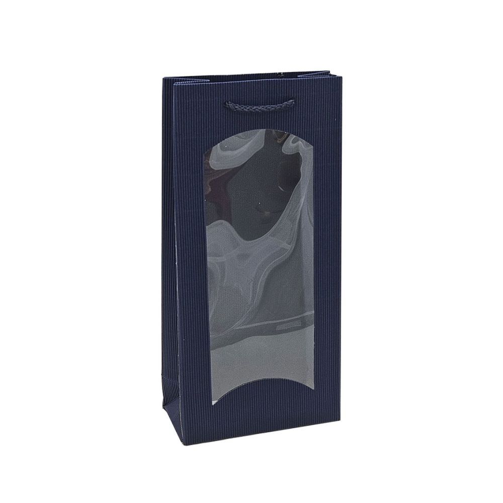 Geschenktüten offene Welle, Kordel und Folienfenster, 170 x 85 x 360 mm, blau