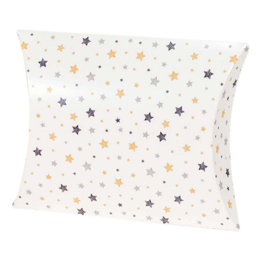 Geschenkbox Pillow Kraftkarton weiß "Stars"