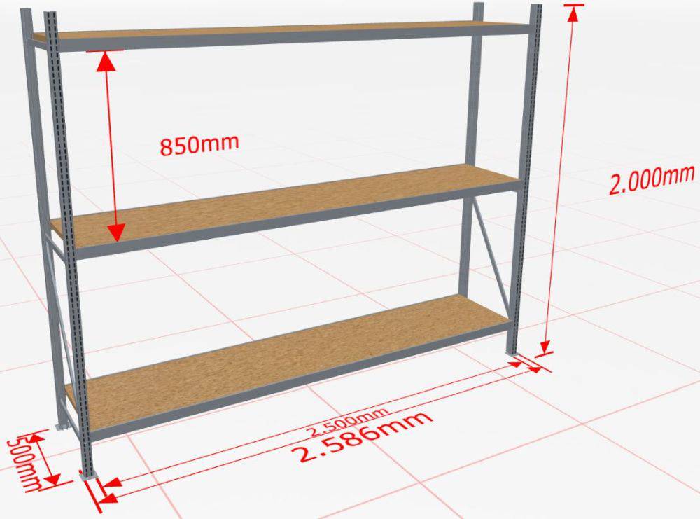 Weitspannregal WS 3000 Grundregal 2.000 x 2500 x 500 mm Holzpaneelen