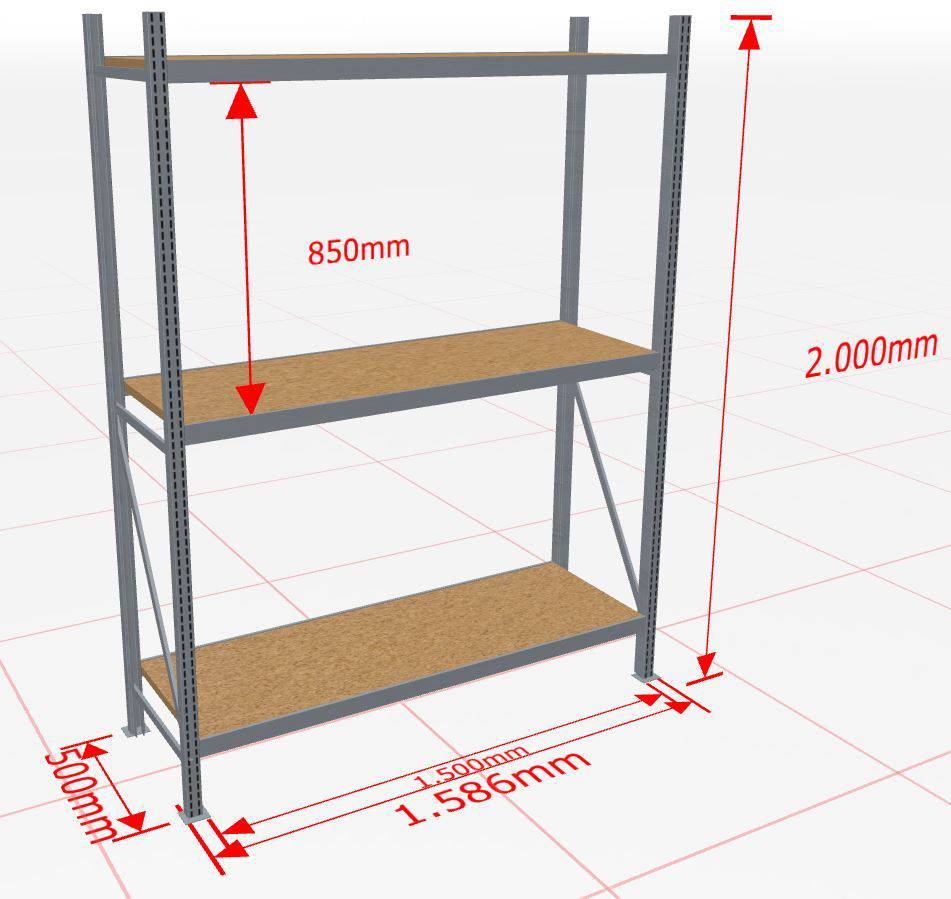 Weitspannregal WS 3000 Grundregal 2.000 x 1500 x 500 mm Holzpaneelen
