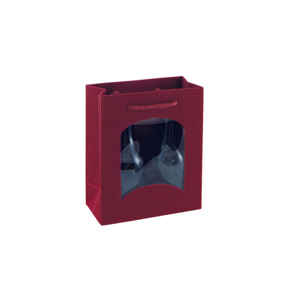 Geschenktüten offene Welle, Kordel und Folienfenster, 175 x 85 x 210 mm, bordeaux