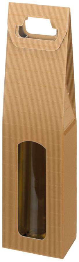 Geschenkbox offene Welle mit Tragegriff und Fenster 1er Wein/Sekt braun