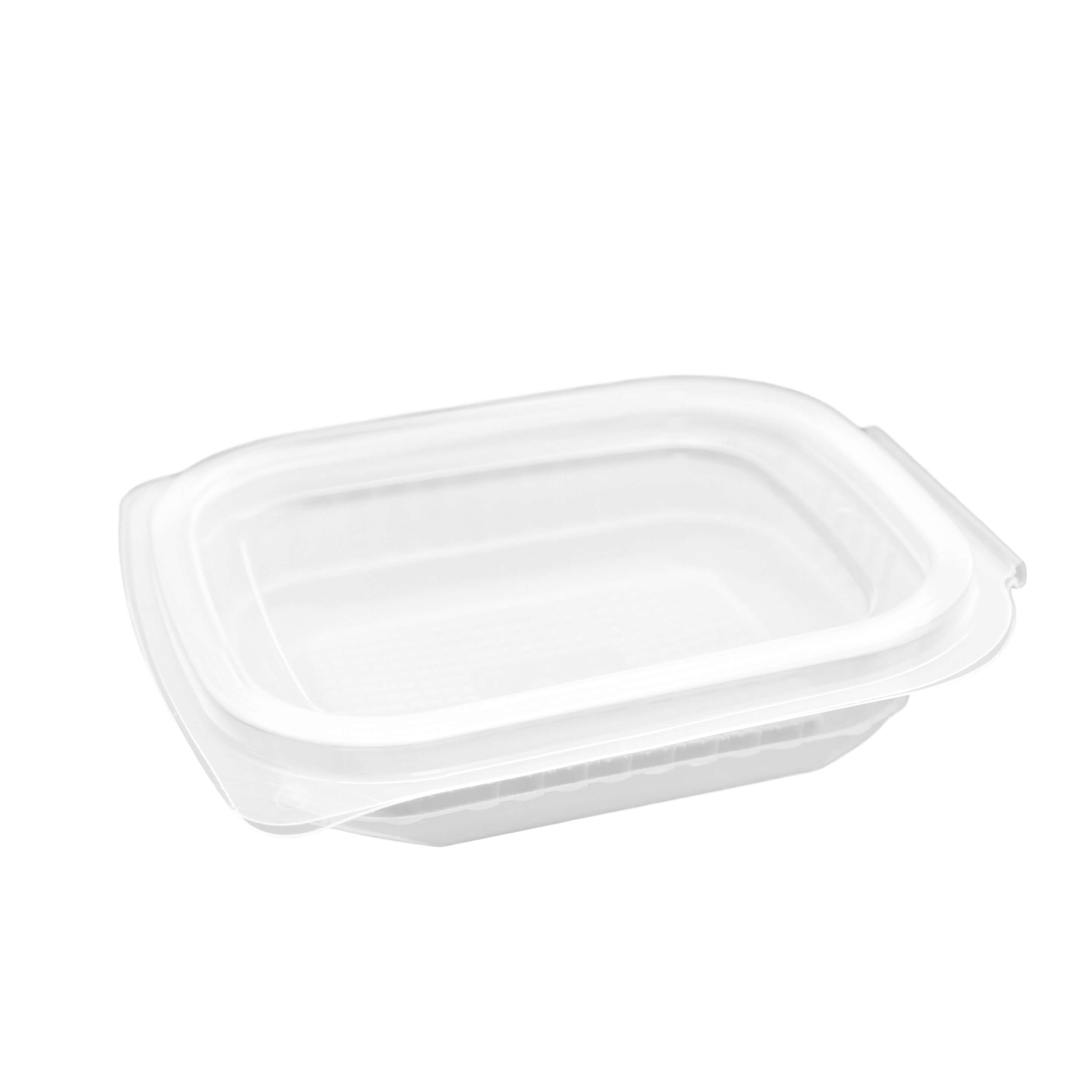 transparenter eckiger Feinkostbecher PP mit Klappdeckel 125 ml (127 x 105 x 28 mm)