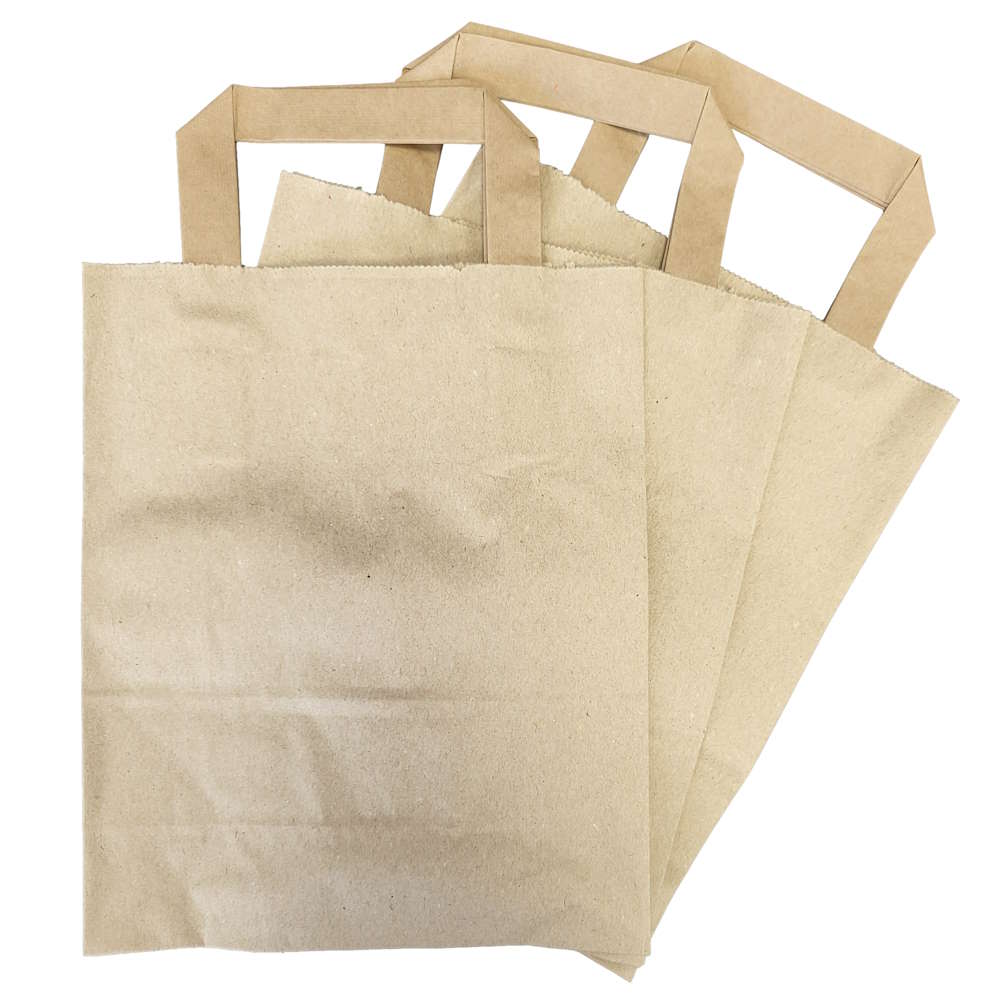Papiertüten mit Flachhenkel, braun, 70 g/m² 18 + 8 x 22 cm