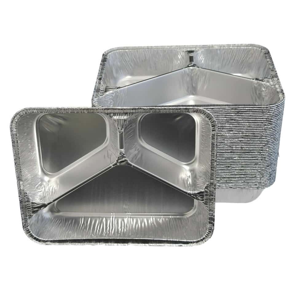 Aluschale, Menü- eckig 227 x 177 x 39 mm (3-geteilt) tief (R819G) (ca. 480 + 280 + 200 ml)